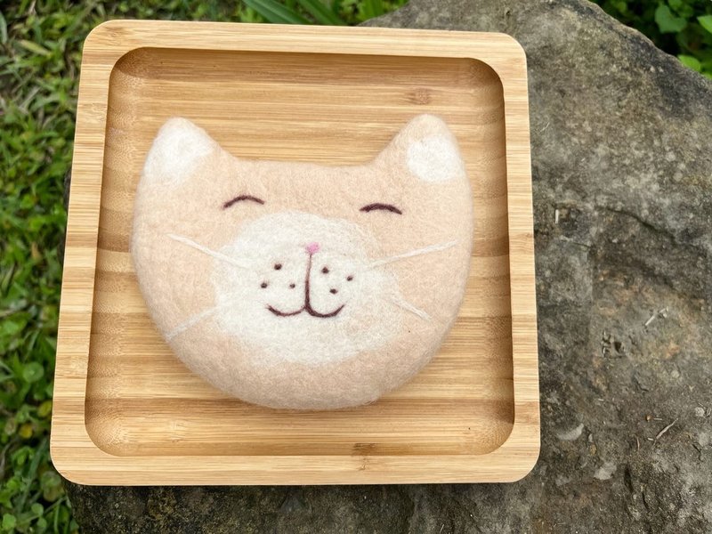 Round Pink Cat Coin Purse Small Purse Zipper Bag Storage Bag - กระเป๋าใส่เหรียญ - ขนแกะ สึชมพู