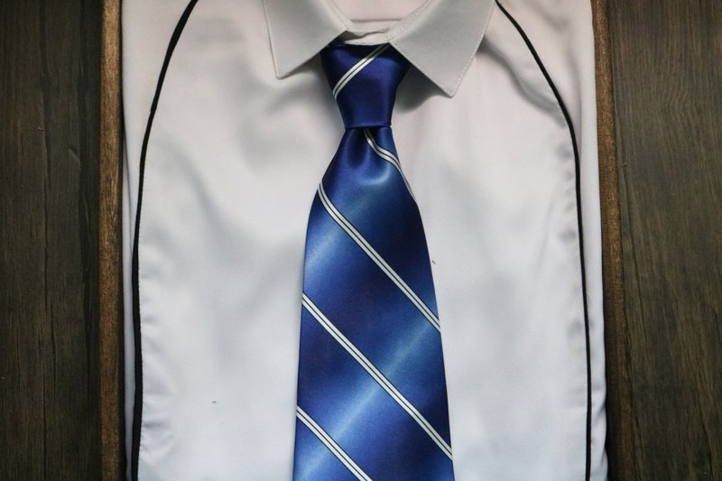 藍色大條紋商務休閒正裝領帶百搭款necktie - 領帶/領帶夾 - 絲．絹 藍色