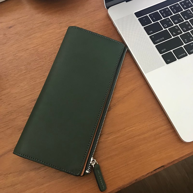 W leather wallet /Green - 長短皮夾/錢包 - 真皮 綠色