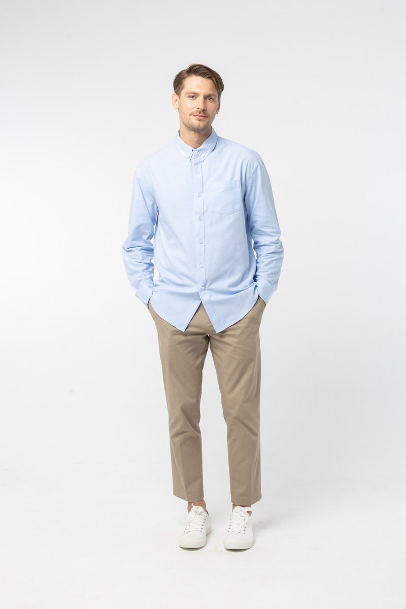 Oxford shirt : Long Sleeve (Blue , ฟ้า) 長袖襯衫 - 女襯衫 - 棉．麻 藍色