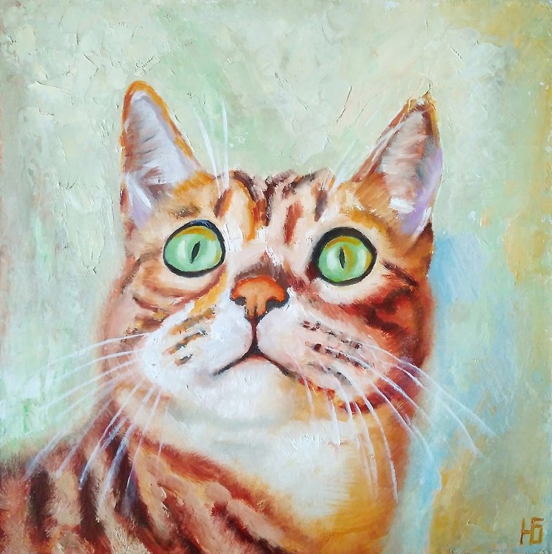 其他材質 海報/掛畫/掛布 多色 - Funny Cat Portrait Original Art, Cute Pet Painting, Kitty Wall Art, Animalistic