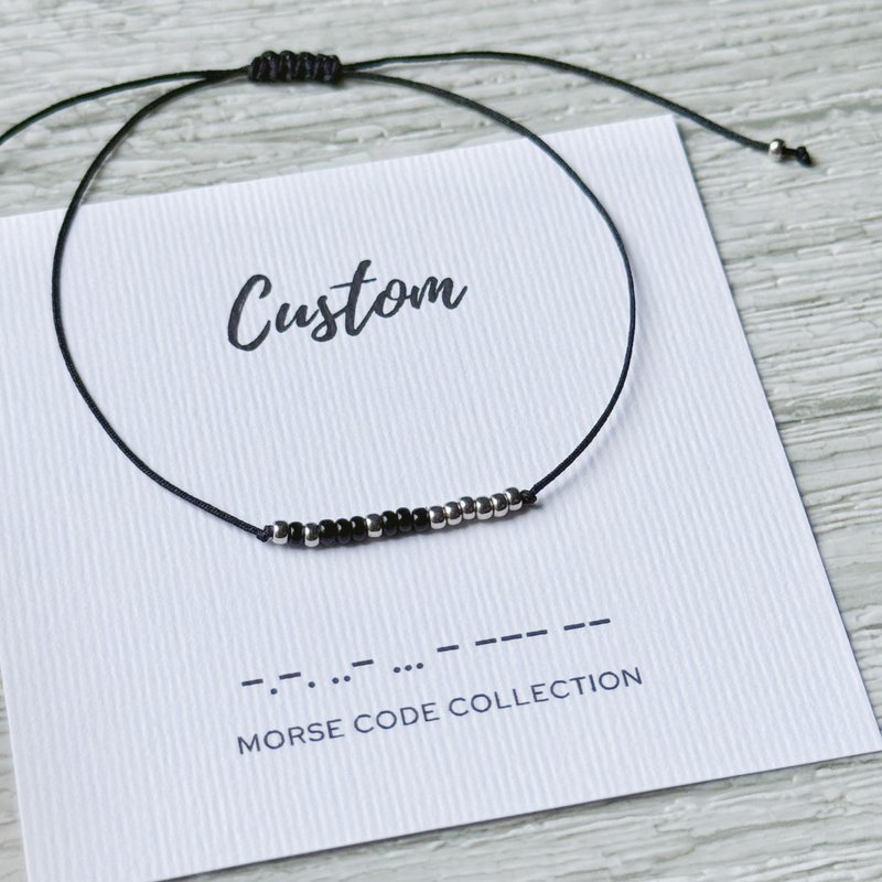 【Customization】Exclusive name or words. Morse code. Xiaomi beads bracelet. Customized gifts - Bracelets - Other Materials Black