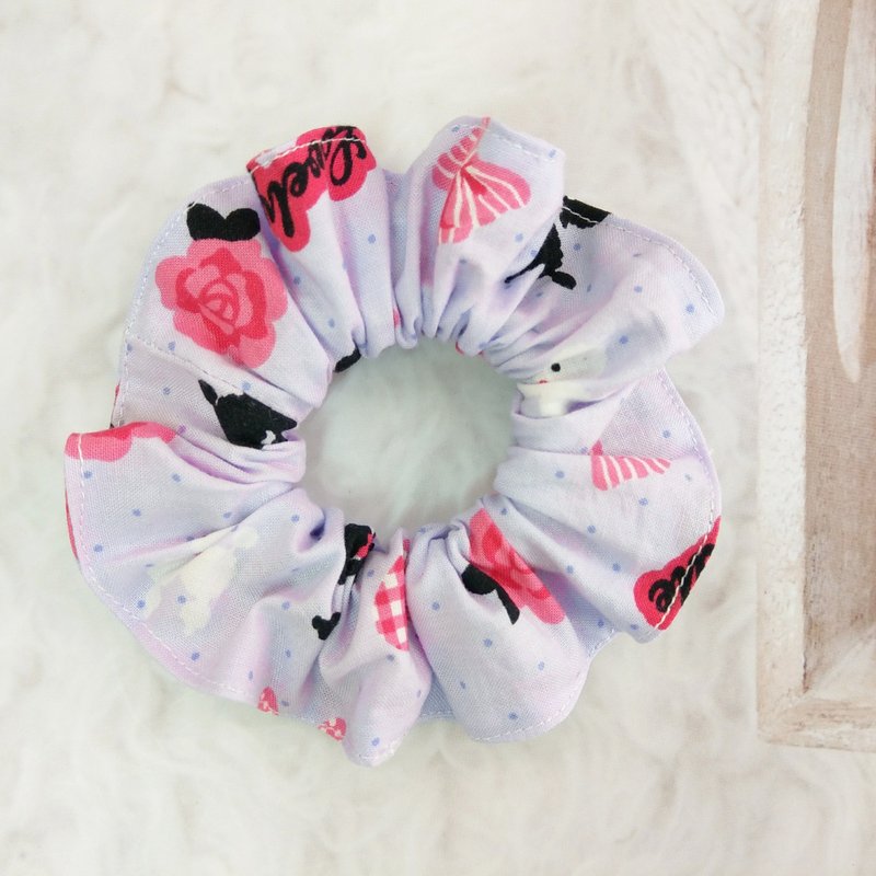 Bow poodle. Handmade donut hair bundle scrunchie - Hair Accessories - Cotton & Hemp Purple