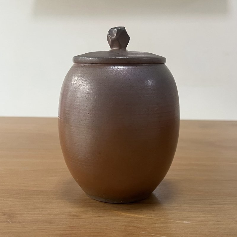 黄土レッドの薪焼き陶器 手作り茶蔵 茶缶 - 急須・ティーカップ - 陶器 ブラウン