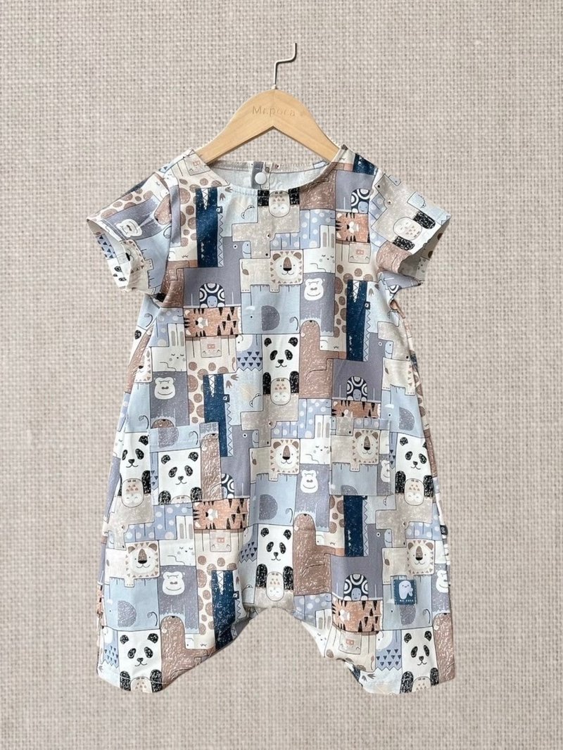 Zoo Puzzle - Short Sleeve Jumpsuit - Pants - Cotton & Hemp Multicolor