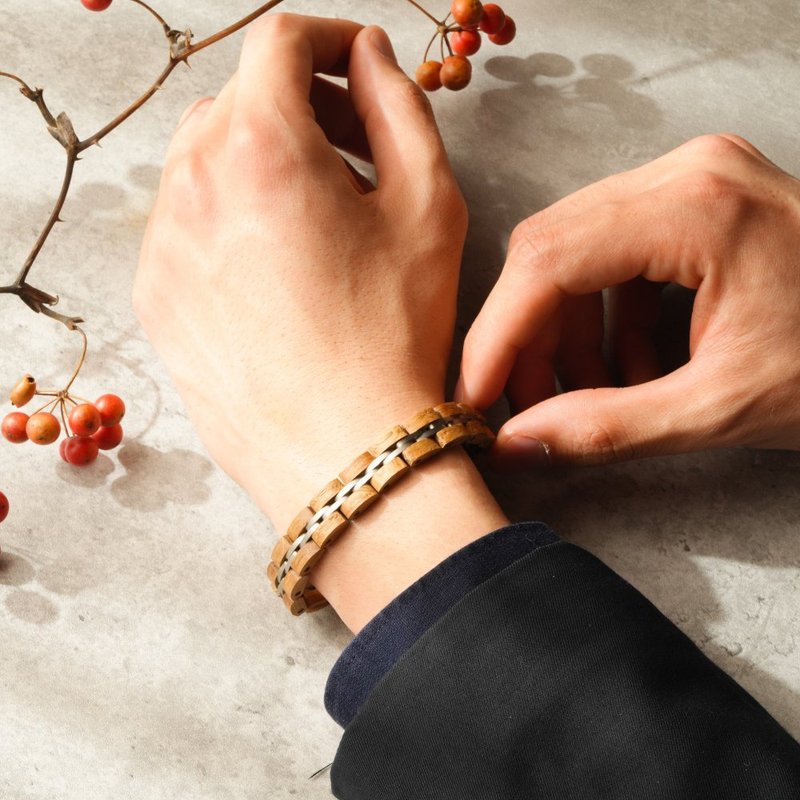 【木製ブレスレット】EINBAND Wood Bracelet 木製×チタン ブレスレット 【オーク】 - 手鍊/手環 - 木頭 咖啡色