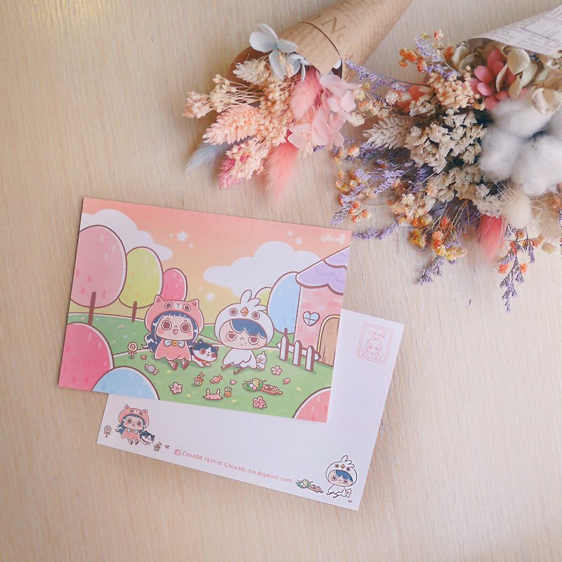 Picnic in the pink forest / ChiaBB illustration postcard - การ์ด/โปสการ์ด - กระดาษ สึชมพู