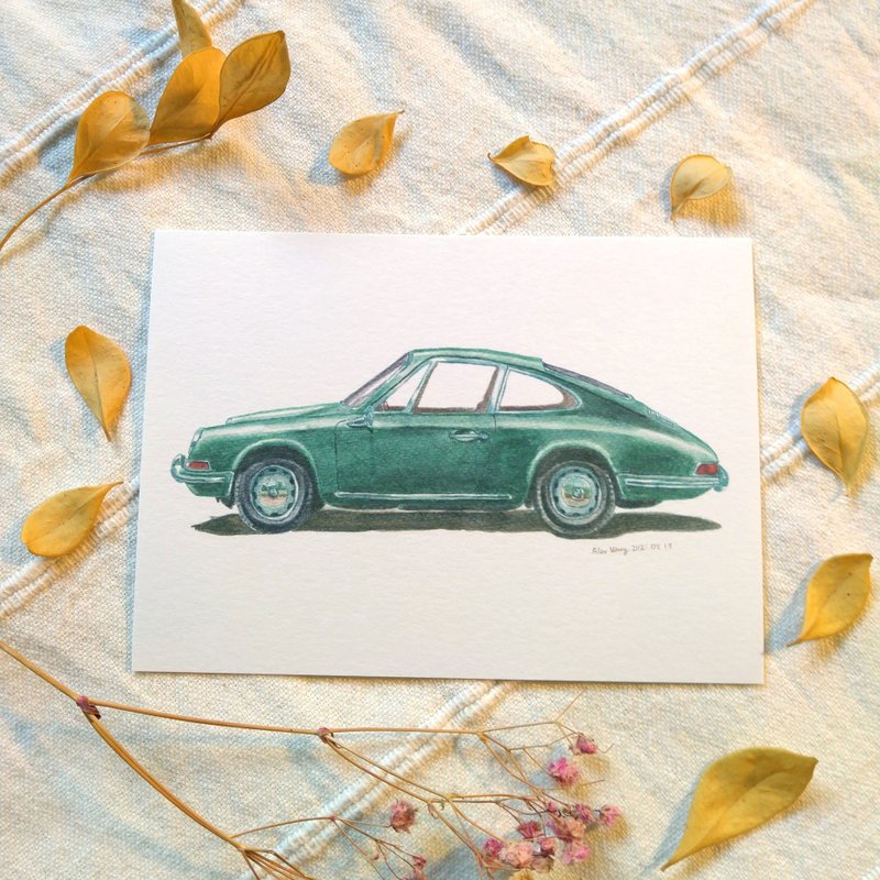 Porsche 911S / Single Illustrated Postcard / B7 Size - การ์ด/โปสการ์ด - กระดาษ สีเขียว