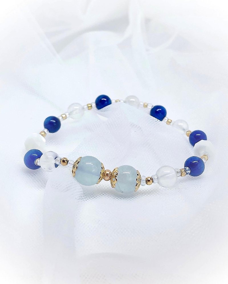海懿 | 海藍寶 • 月亮石 • 貓眼藍晶石 | 水晶手鍊 - 手鍊/手鐲 - 水晶 藍色