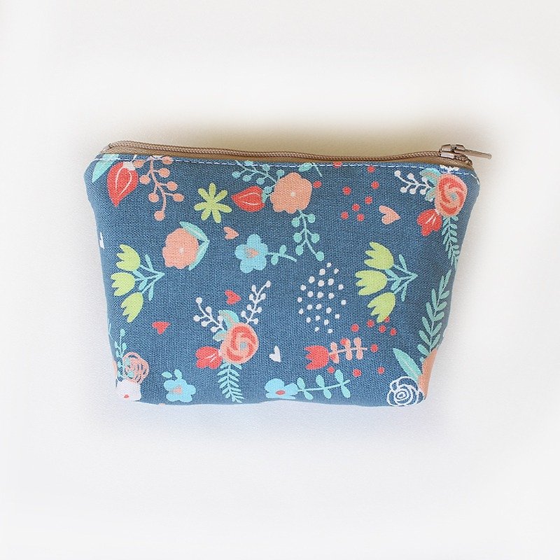 Flower plant storage bag / coin purse - กระเป๋าเครื่องสำอาง - ผ้าฝ้าย/ผ้าลินิน สีน้ำเงิน