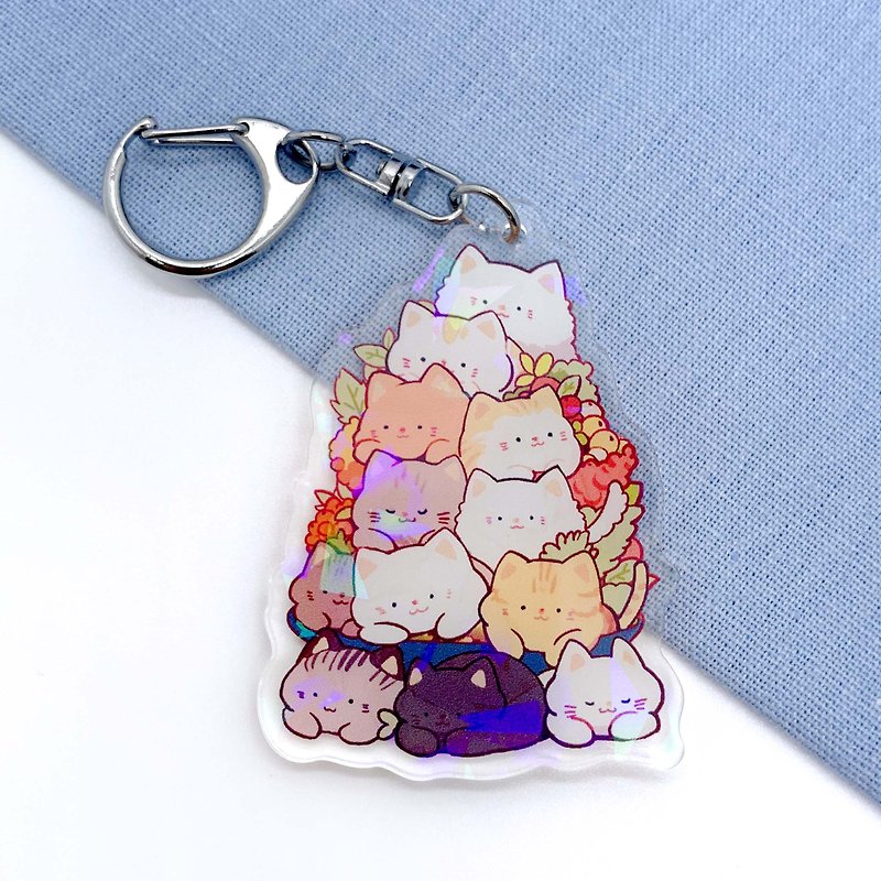 Stacking Cats Sparkling Acrylic Keychain | Bunch of Cats - Keychains - Plastic Multicolor
