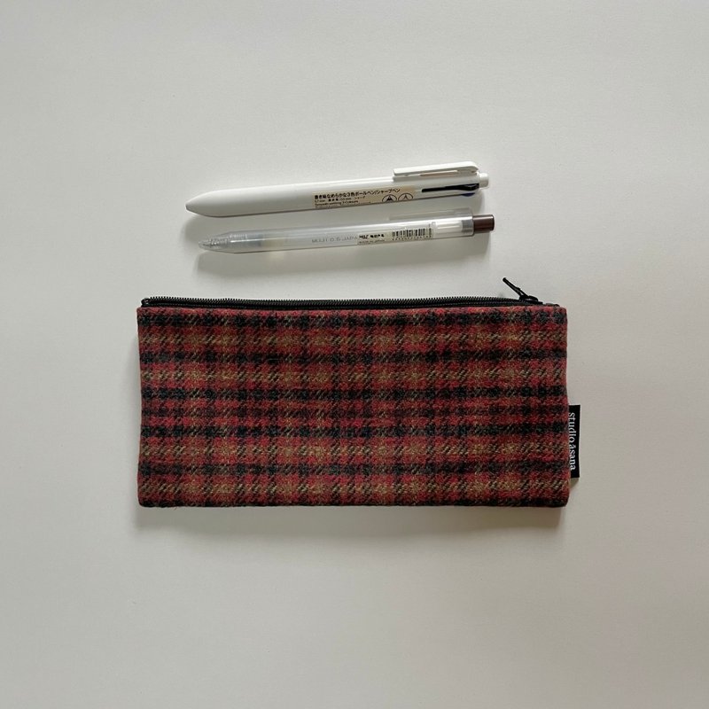 ツイード ペンケース (スカーレットブラウン) - 鉛筆盒/筆袋 - 棉．麻 咖啡色