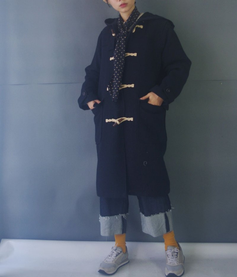 Treasure Hunting - Sailor Dark Blue Horn Buckle Hooded Coat - Women's Casual & Functional Jackets - Wool Blue