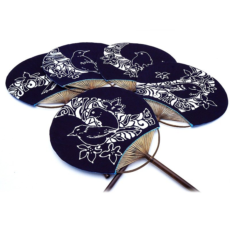 Takuya Aizen - birds handmade batik fan - Items for Display - Other Materials Blue