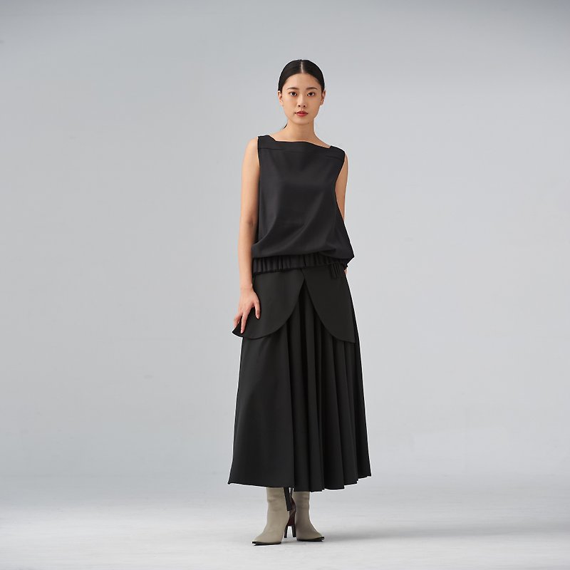 Black ruched detail wool-blend tank - Women's Vests - Wool Black