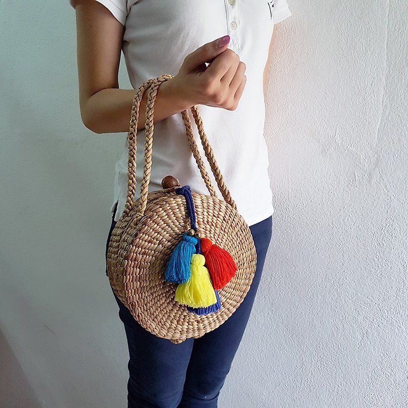 Straw Bag, Handbag, Thai Weaving Waterhyacinth - Handbags & Totes - Plants & Flowers 