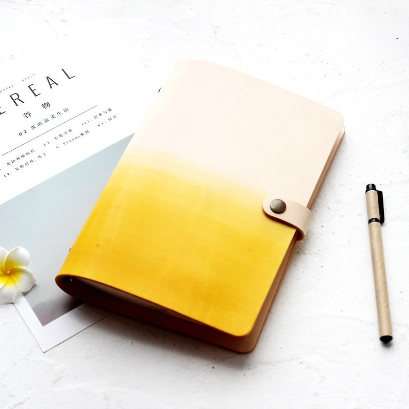 Yellow tea leaves white a5 a6 a7 loose-leaf leather notebook hand book handmade leather notepad - สมุดบันทึก/สมุดปฏิทิน - หนังแท้ สีเหลือง