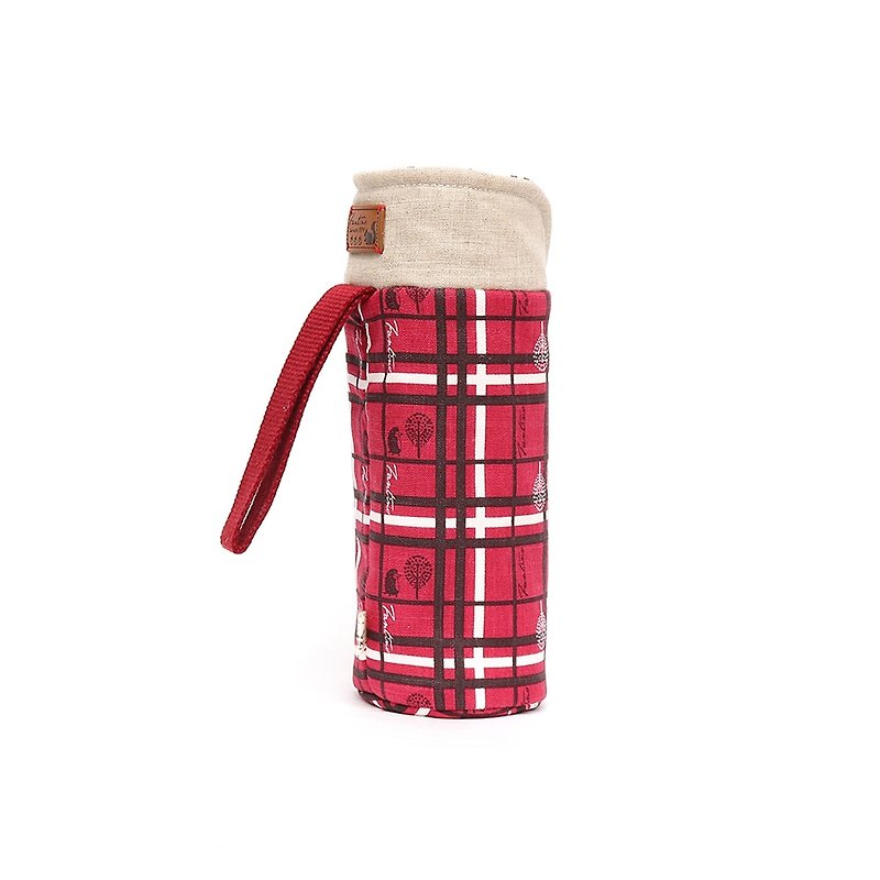 Insulation Anti-collision Water Bottle Bag-Check Pattern Block-Cherry Red/Exchanging Gifts/Christmas Gifts - Beverage Holders & Bags - Cotton & Hemp Red