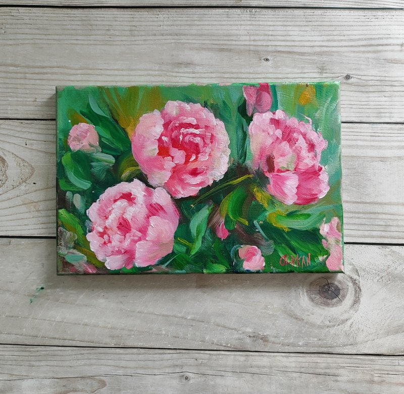 Peonies Painting Peony Original Oil Art Floral Wall Art Flower Canvas Artwork - 海報/掛畫/掛布 - 環保材質 粉紅色