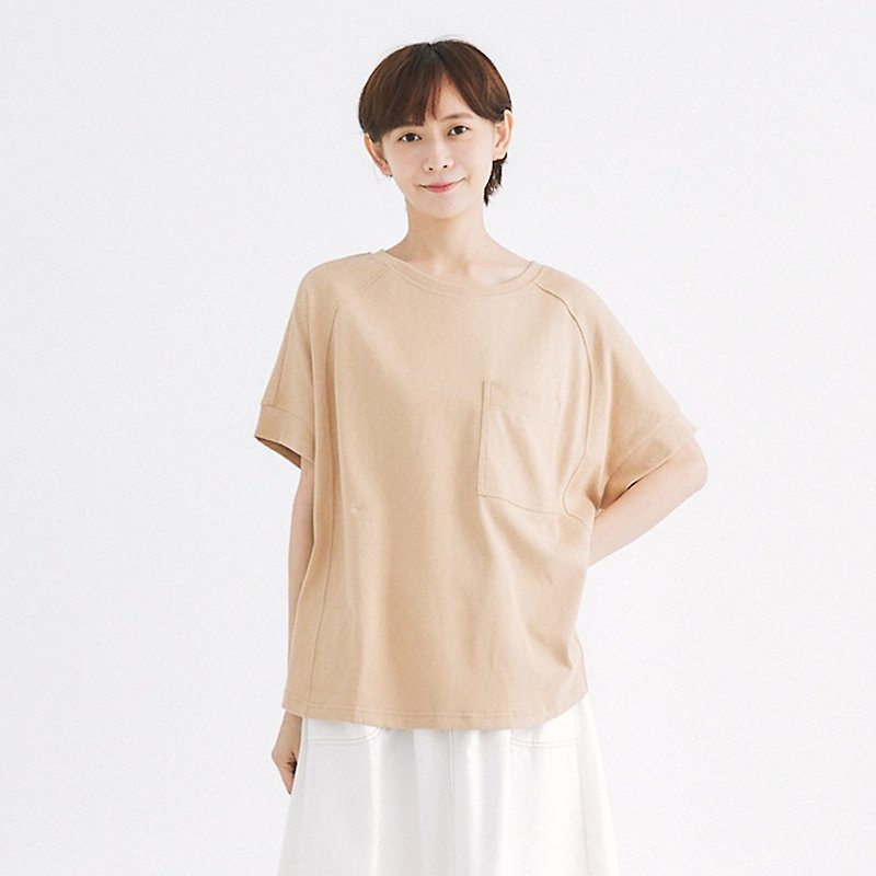 【Simply Yours】Heavy Pocket Short Sleeve T Khaki F - เสื้อยืดผู้หญิง - ผ้าฝ้าย/ผ้าลินิน สีกากี