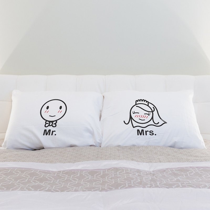 新郎與新娘 對枕枕頭套組 | Humantouch - 床包/寢具 - 棉．麻 白色