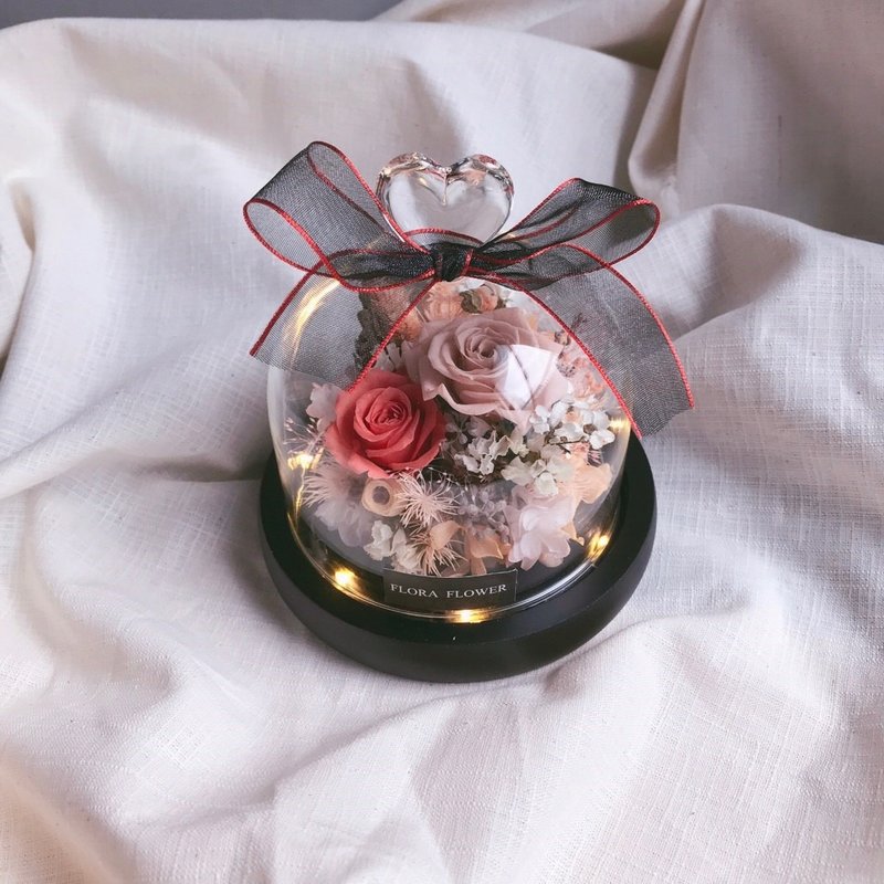 永生花愛心玻璃罩夜燈-奶粉色系 - 燈具/燈飾 - 植物．花 卡其色