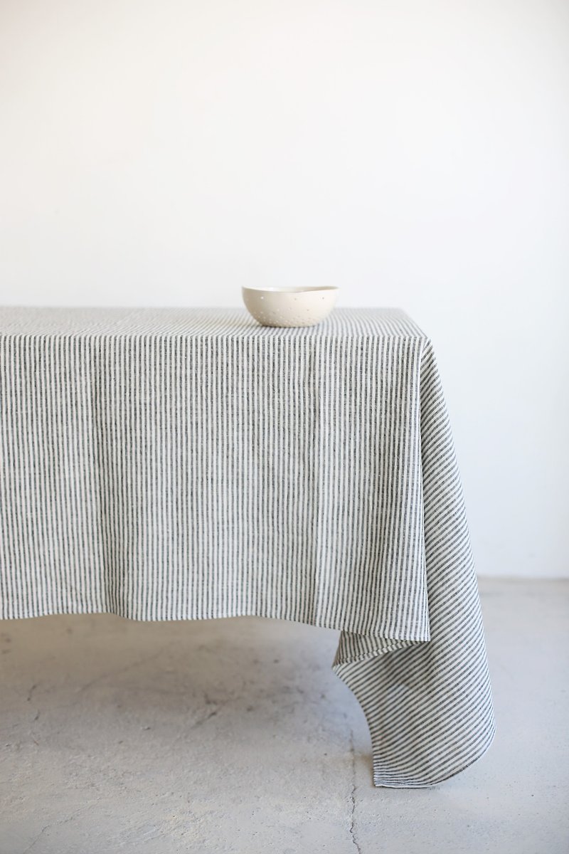 Linen Place Mats & Dining Décor - Black striped linen tablecloth handmade from stonewashed linen custom size