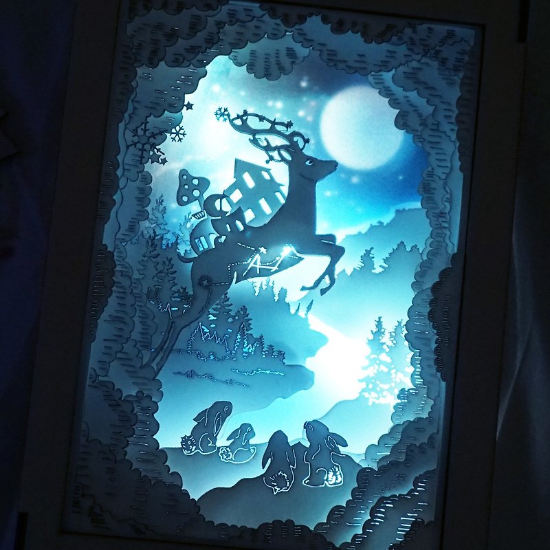 |光と影の物語|紙の彫刻の常夜灯|満月の願い|リトルディアーアイランド| - 照明・ランプ - 紙 多色