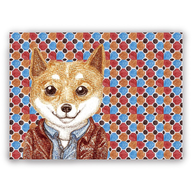 Hand-painted illustration universal card/postcard/card/illustration card-retro tile 08+ leather Shiba Inu - Cards & Postcards - Paper 