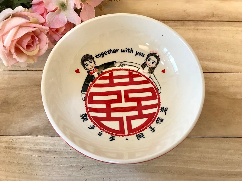 Married 大 big bowl with boxed red single piece - ถ้วยชาม - เครื่องลายคราม หลากหลายสี