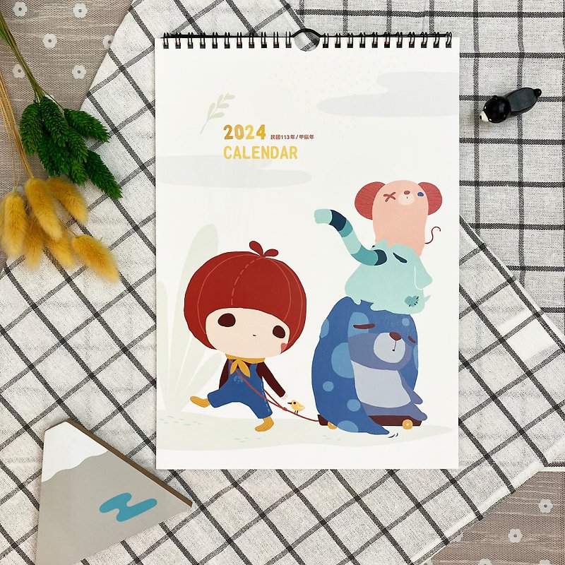 2024 Illustrated Wall Calendar/Annual Calendar/Five Wings/Let’s Walk Together!/A4 Size - Calendars - Paper White