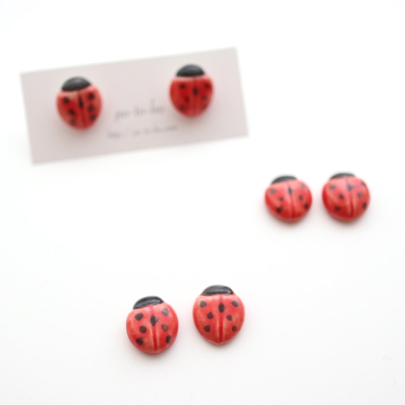 Ladybug earrings - ต่างหู - เครื่องลายคราม สีแดง