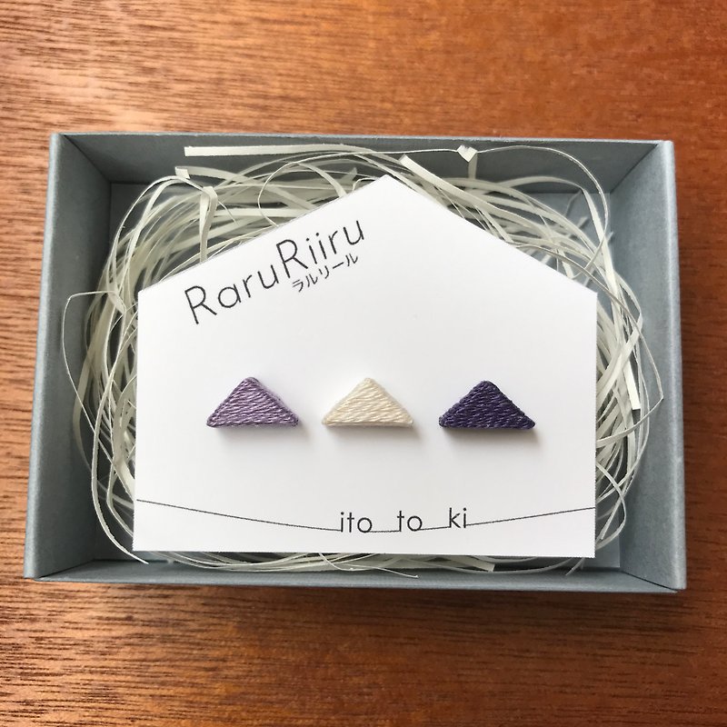 Triangle, thread, cypress, purple, white, chic, mature, fashionable - Earrings & Clip-ons - Wood Purple