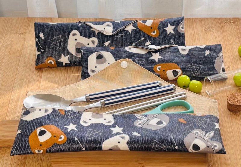 MIT防水餐具袋 環保餐具袋 兒童餐具袋 筆袋 鉛筆盒 - 刀叉/湯匙/餐具組 - 防水材質 藍色