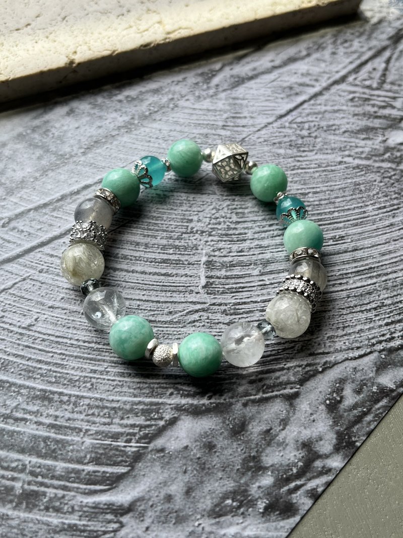 Customized Crystal Bracelet Stone of Courage Mint Tone Tianhe Stone Snow Frost Green Silver Bronze Crystal Elongation - Bracelets - Crystal 