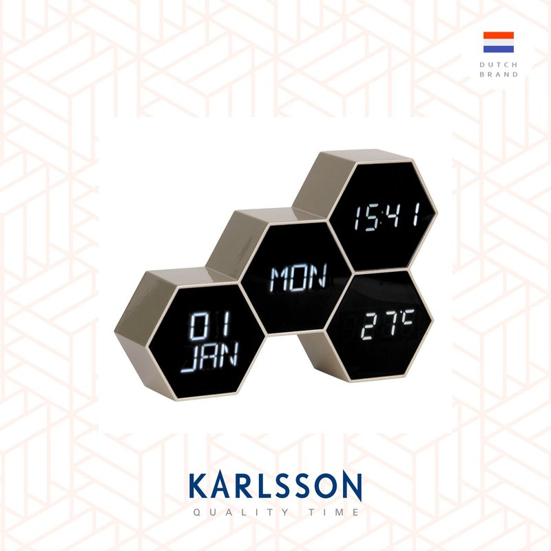 荷蘭Karlsson,LED Alarm clock Six in the Mix painted gold - 時鐘/鬧鐘 - 橡膠 金色
