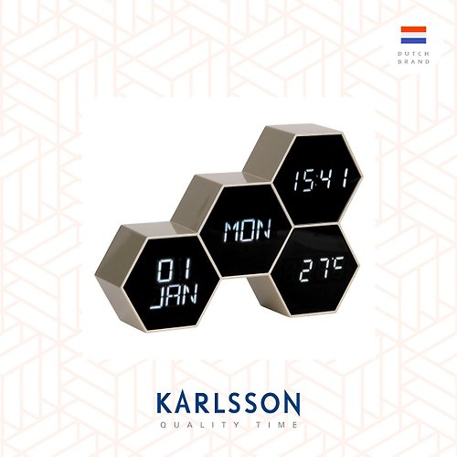 Ur Lifestyle 荷蘭Karlsson,LED Alarm clock Six in the Mix painted gold