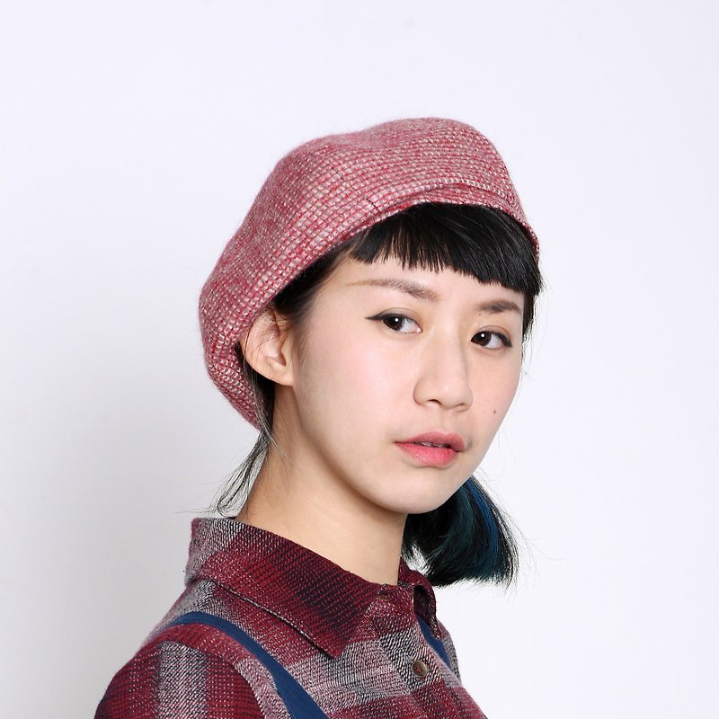 JOJA│貝雷 / 紅色方格紋毛料 - 帽子 - 羊毛 紅色