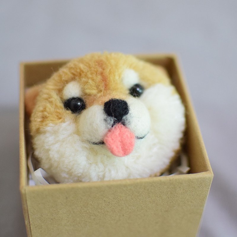 Cute animal Shiba Inu hand made wool felt doll brooch pin gift can be changed - Brooches - Pottery Orange