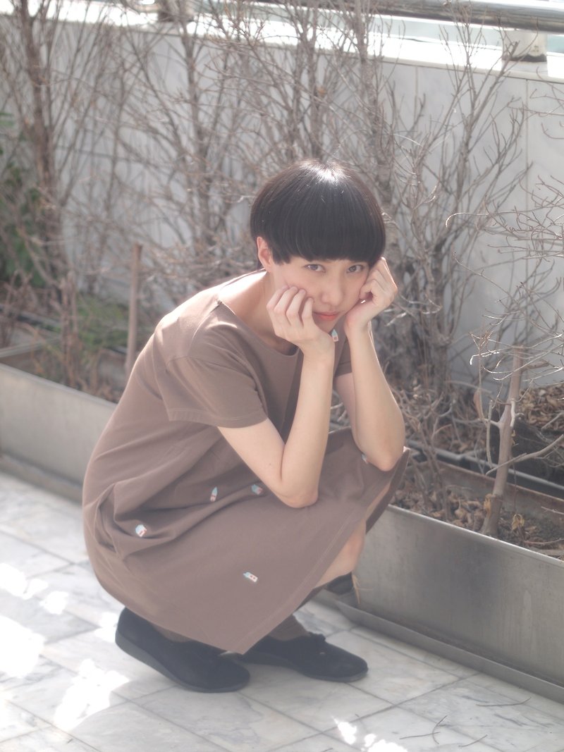 little house dress : brown - 洋裝/連身裙 - 棉．麻 咖啡色