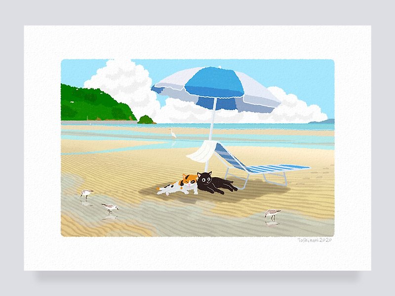 Art print / 31.Summer umbrella (A4.A3.A2 size) free shipping - โปสเตอร์ - กระดาษ สีน้ำเงิน