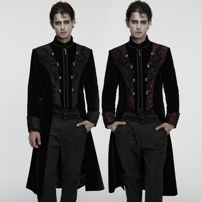 哥德儀式魔法師聖血宮廷長外套 - 黑 / 紅 - 男西裝外套 - 其他材質 紅色