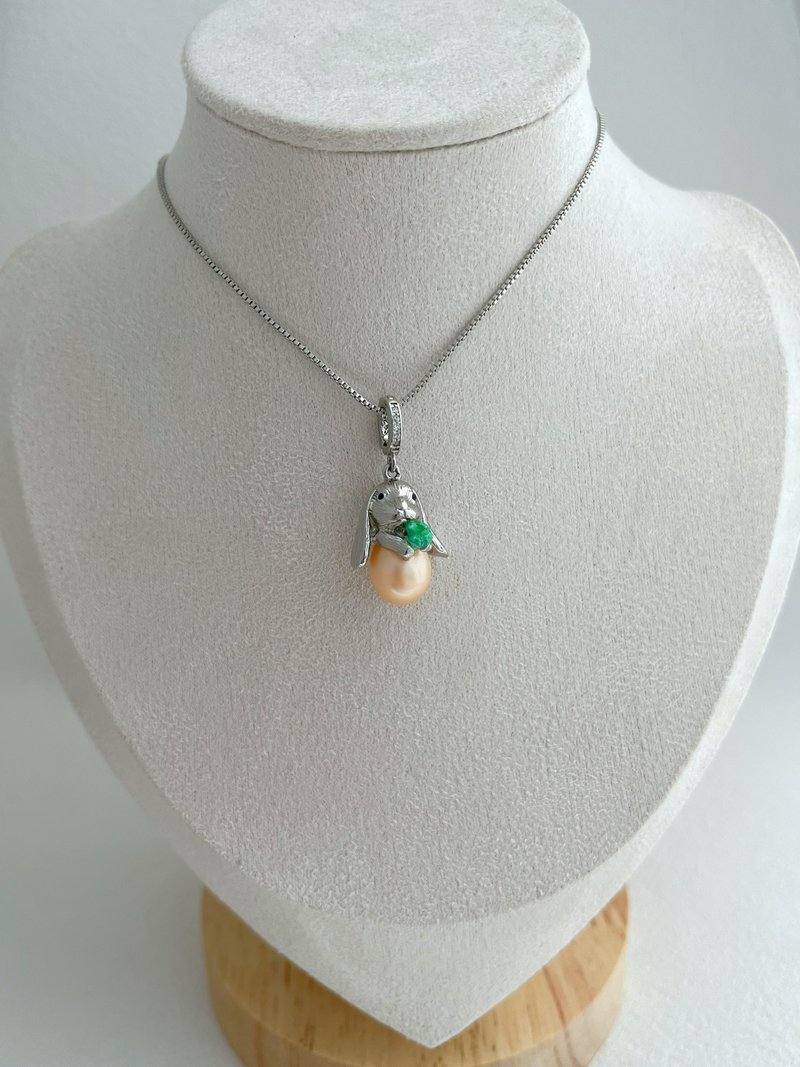 港澳台包郵 925銀復活節四葉草幸運兔子淡水珍珠可調校項鏈 - 項鍊 - 珍珠 