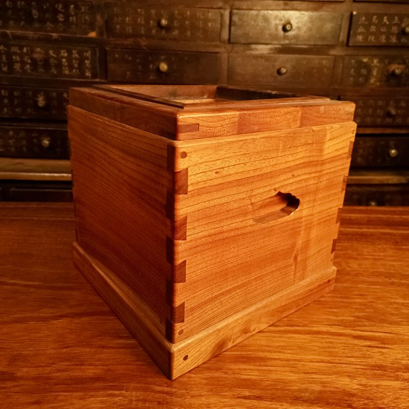 老日本 正方火盆爐 厚實木 櫸木方爐銅內裏 - 其他 - 木頭 咖啡色