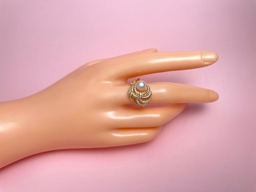 Athena珍珠設計 天然海水珍珠 akoya 櫻花粉 S925銀 滿鑲 戒指