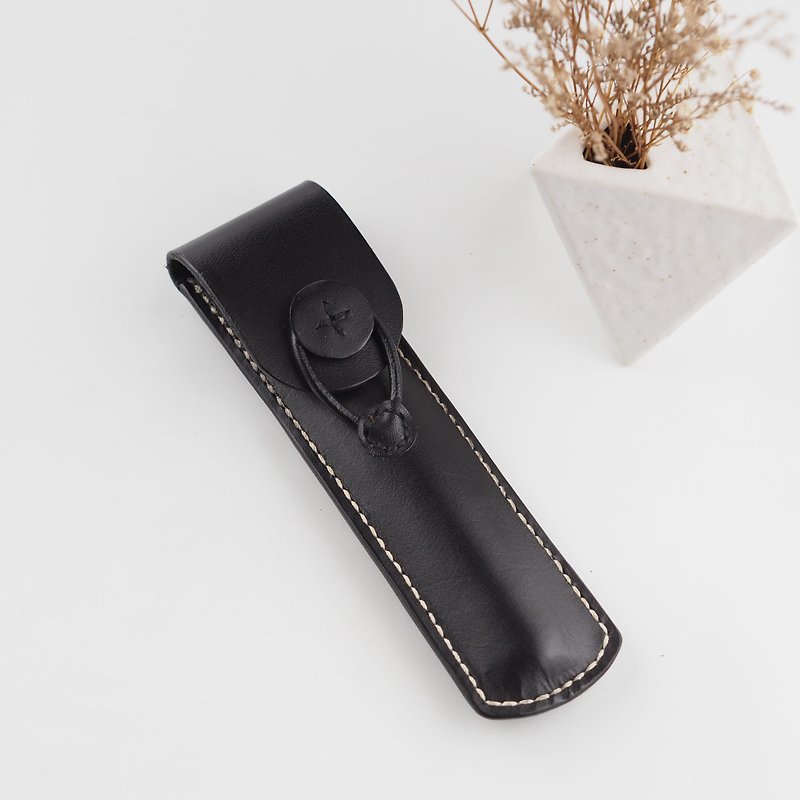 Leather pen case buckle rope single pen case black - Pencil Cases - Genuine Leather Black