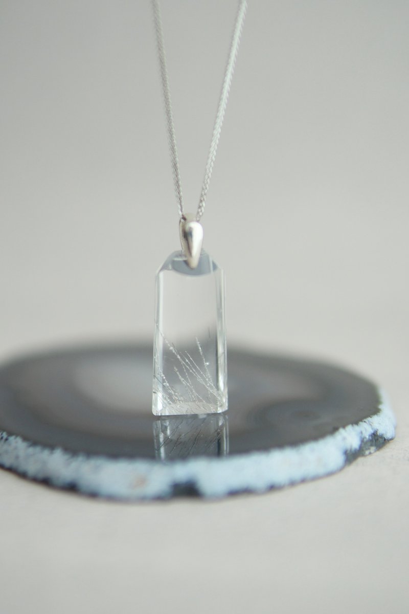 Silver Dew - White Crystal Black Rutilated Quartz S925 Silver Necklace - สร้อยคอ - คริสตัล 