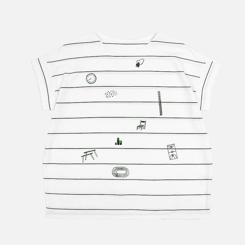 Primary school stenciled striped top - เสื้อผู้หญิง - ผ้าฝ้าย/ผ้าลินิน ขาว