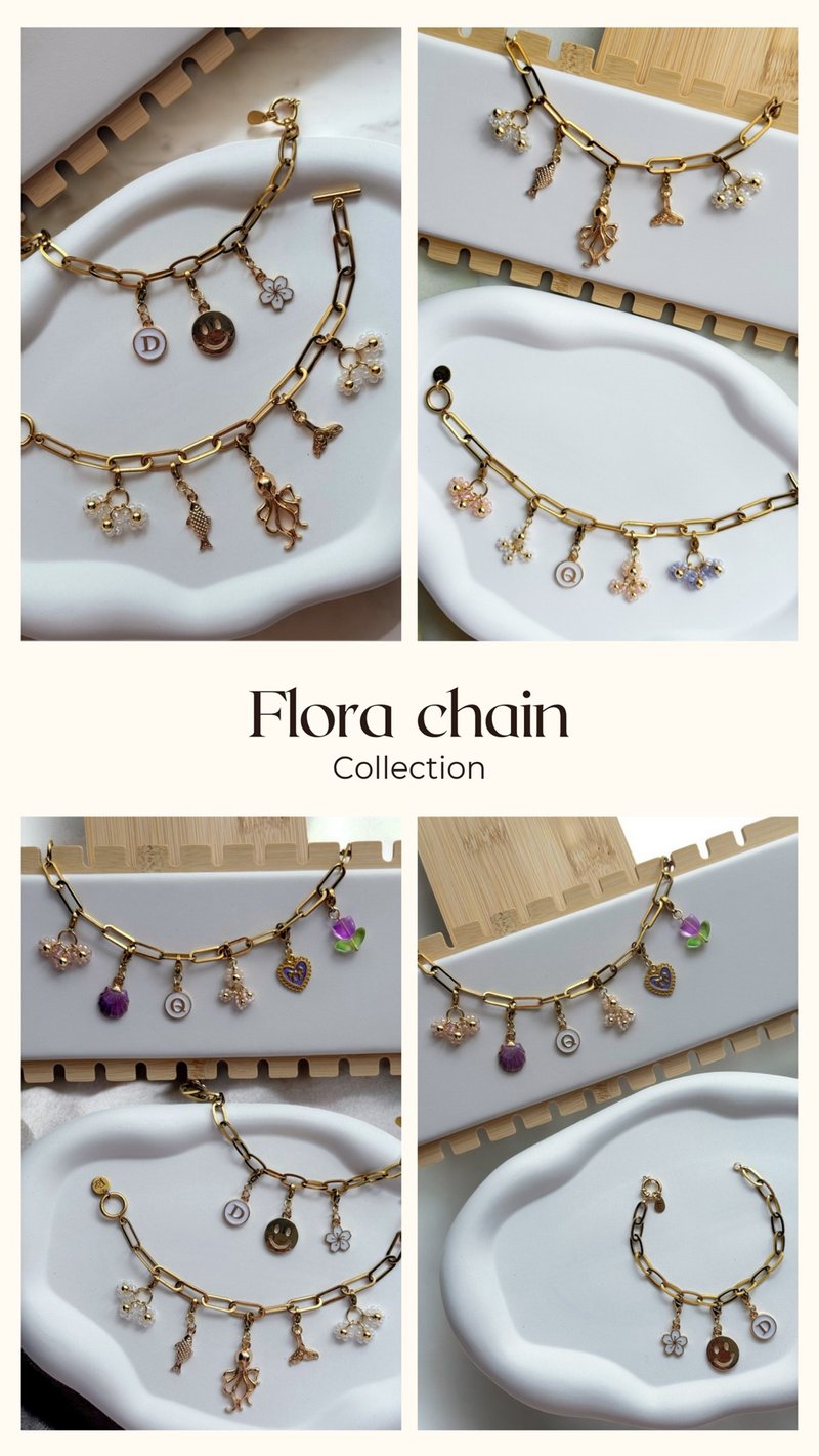 Flora Chain - 手鍊/手環 - 不鏽鋼 金色