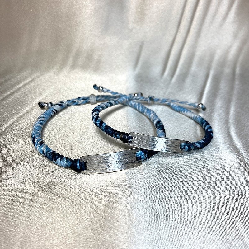 [Customized] Sterling Silver Forged Pattern Protective Diamond Wax Thread Bracelet Available in Multiple Colors - สร้อยข้อมือ - โลหะ หลากหลายสี